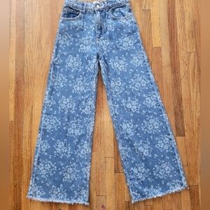 Zara Kids High Waisted Wide Leg Floral Print Jeans Size 10